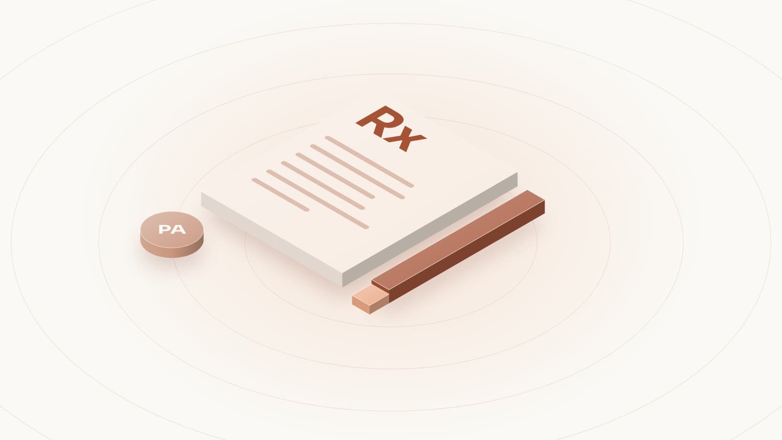 Illustration of a prescription pad and pen beside PA license tokens