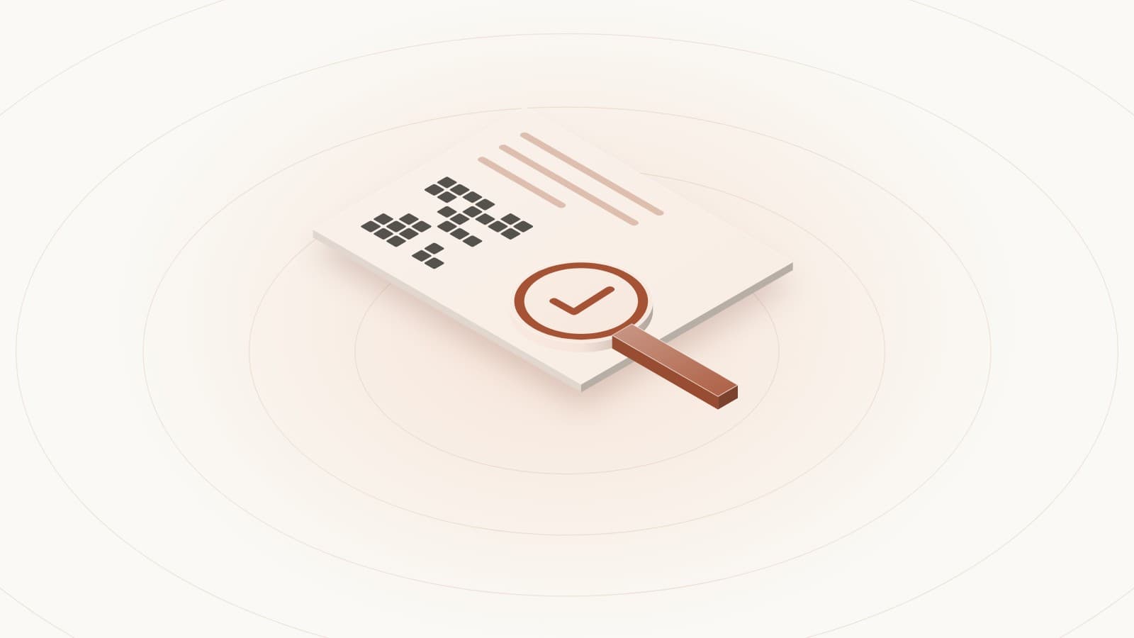 Illustration of a certificate with a scannable code and a magnifying glass