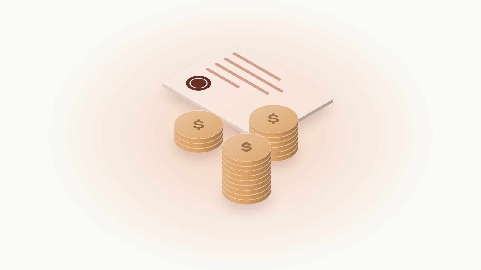 Illustration of stacked coins in front of a certificate