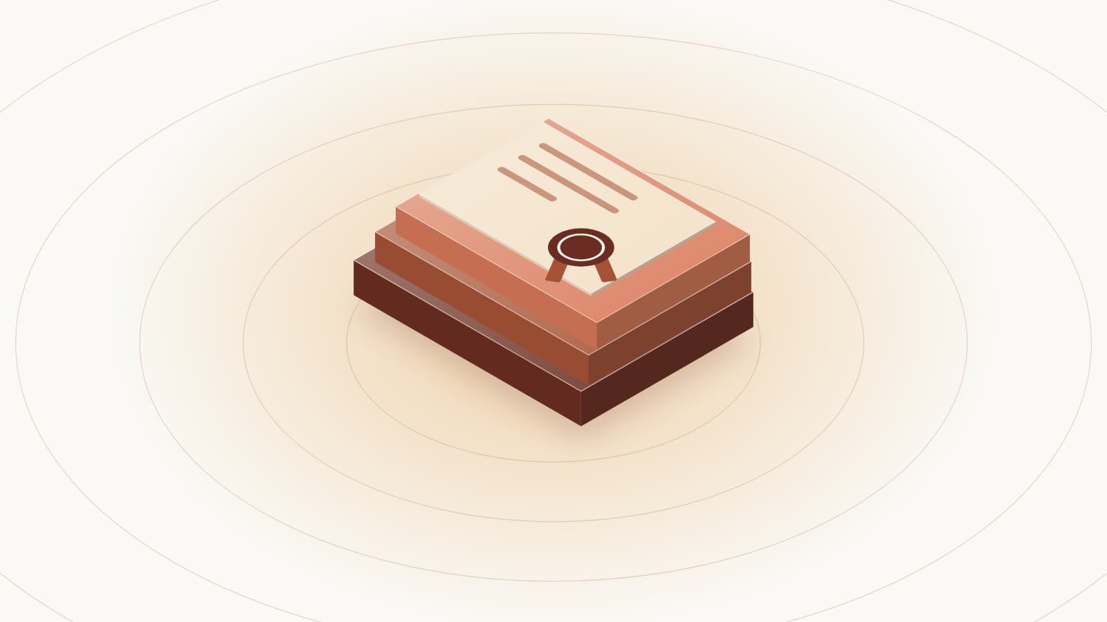 Illustration of stacked course modules topped by a certificate with a rosette