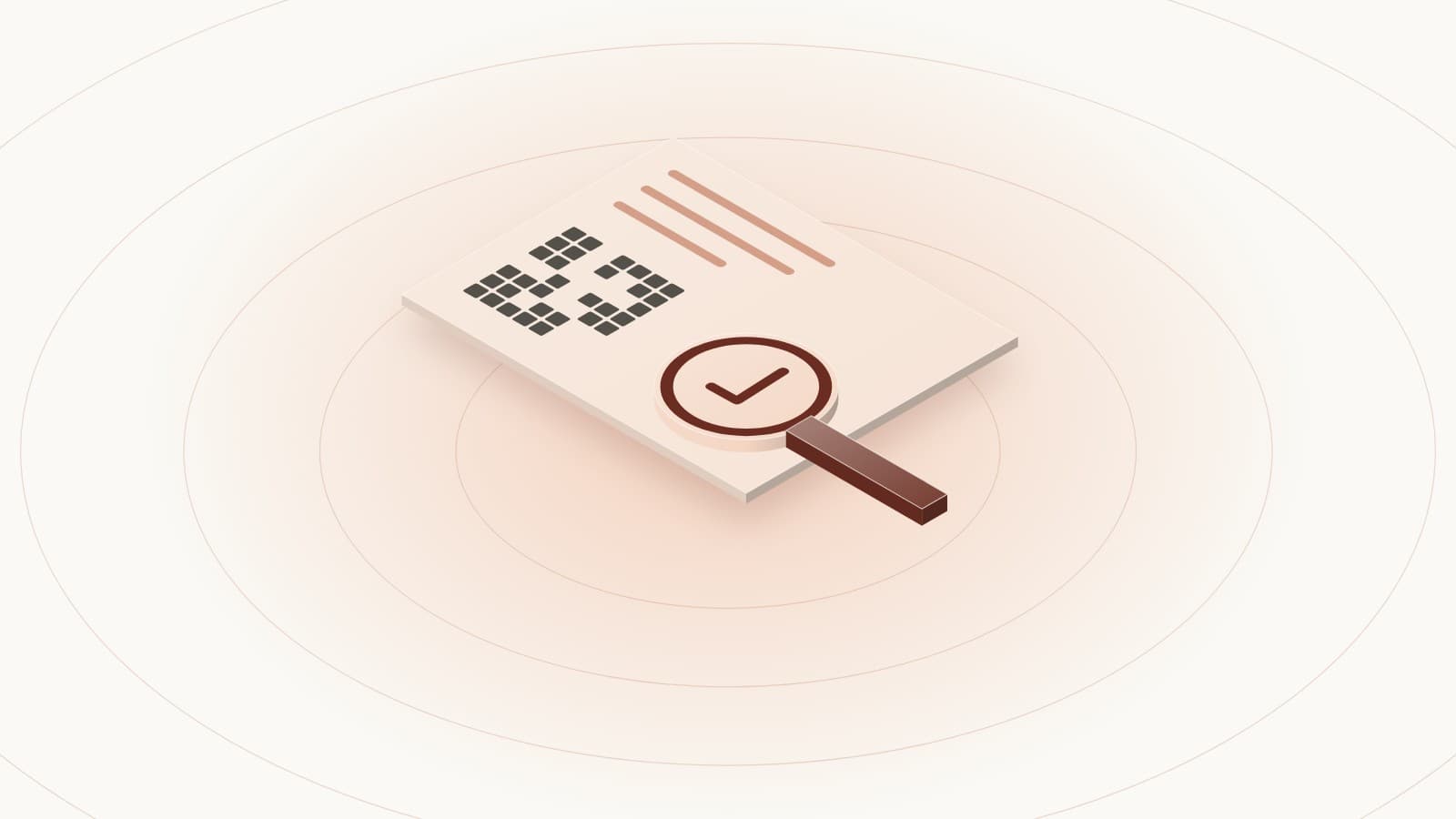 Illustration of a certificate with a scannable code and a magnifying glass